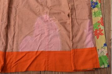 大正〜昭和初期　花柄　背抜き縮緬着物(正絹、古布)(R-045367)