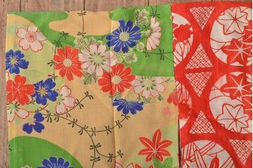 大正〜昭和初期　花柄　背抜き縮緬着物(正絹、古布)(R-045367)