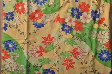 大正〜昭和初期　花柄　背抜き縮緬着物(正絹、古布)(R-045367)