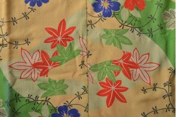 大正〜昭和初期　花柄　背抜き縮緬着物(正絹、古布)(R-045367)