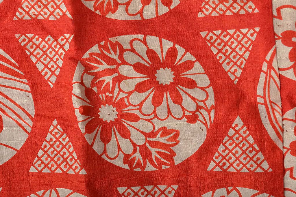 大正〜昭和初期　花柄　背抜き縮緬着物(正絹、古布)(R-045367)