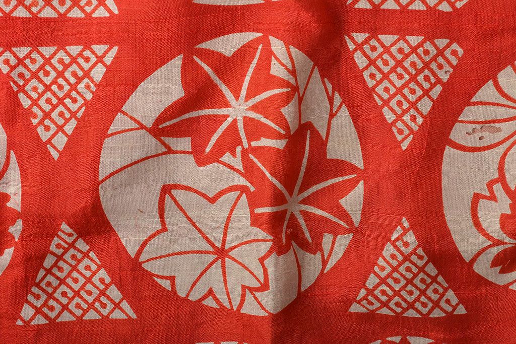 大正〜昭和初期　花柄　背抜き縮緬着物(正絹、古布)(R-045367)