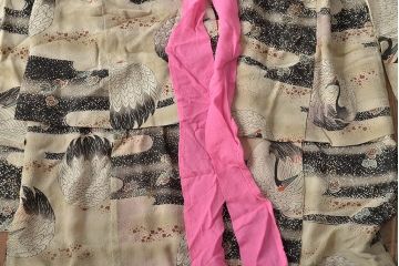 アンティーク着物　大正〜昭和初期　鶴丸柄　縮緬着物(正絹、古布)(R-045370)