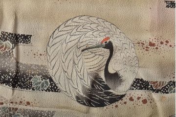 アンティーク着物　大正〜昭和初期　鶴丸柄　縮緬着物(正絹、古布)(R-045370)