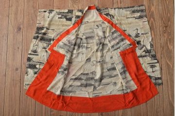 アンティーク着物　大正〜昭和初期　鶴丸柄　縮緬着物(正絹、古布)(R-045370)