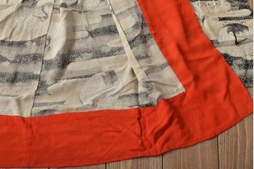 アンティーク着物　大正〜昭和初期　鶴丸柄　縮緬着物(正絹、古布)(R-045370)