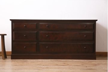 中古　松本民芸家具　シックな雰囲気が魅力の#E-33型ローチェスト凸面(ローボード、引き出し、テレビボード)(定価約40万)(R-045382)