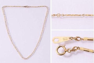 ヴィンテージアクセサリー　K18　細かなデザインのゴールドチェーンネックレス(ビンテージ)(R-045388)
