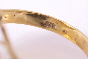 ヴィンテージアクセサリー　K18　装飾が美しい琥珀色のリング(指輪、ビンテージ)(R-045390)