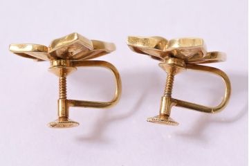 ヴィンテージアクセサリー　K18　ゴールド　桔梗のような花のビンテージイヤリング(R-045391)