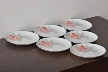 戦前　東洋陶器　薔薇柄　ケーキ皿6枚(TOTO、バラ、プレート)(R-045403)