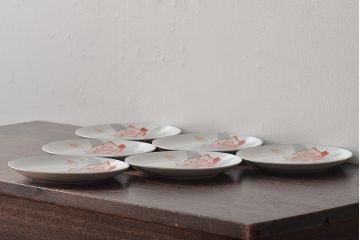 戦前　東洋陶器　薔薇柄　ケーキ皿6枚(TOTO、バラ、プレート)(R-045403)