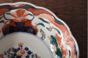 明治期　伊万里焼　花籠図　色絵　深鉢(深皿、和食器)(R-045404)