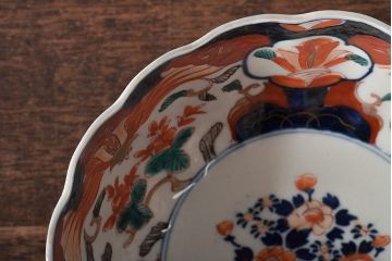 明治期　伊万里焼　花籠図　色絵　深鉢(深皿、和食器)(R-045404)