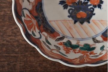 明治期　伊万里焼　花籠図　色絵　深鉢(深皿、和食器)(R-045404)