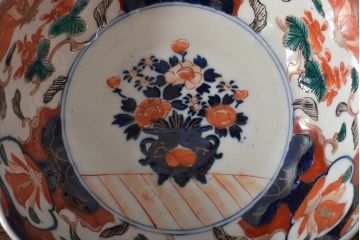 明治期　伊万里焼　花籠図　色絵　深鉢(深皿、和食器)(R-045404)