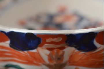 明治期　伊万里焼　花籠図　色絵　深鉢(深皿、和食器)(R-045404)