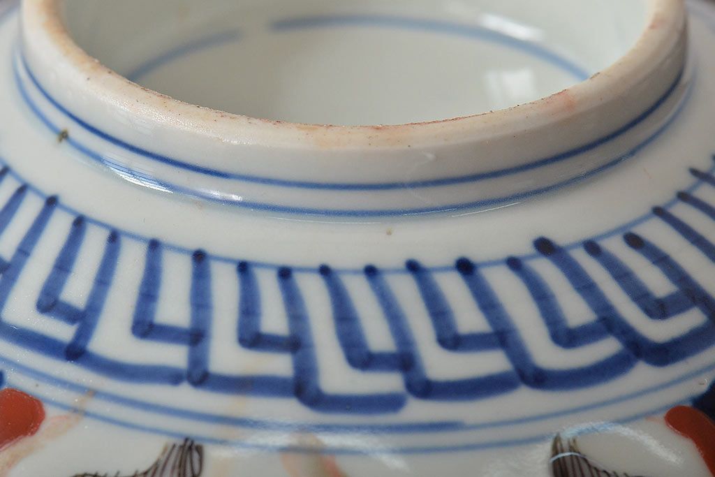 明治期　伊万里焼　花籠図　色絵　深鉢(深皿、和食器)(R-045404)