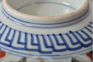 明治期　伊万里焼　花籠図　色絵　深鉢(深皿、和食器)(R-045404)