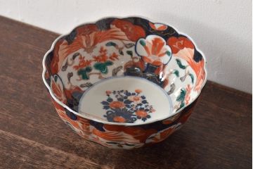 明治期　伊万里焼　花籠図　色絵　深鉢(深皿、和食器)(R-045404)