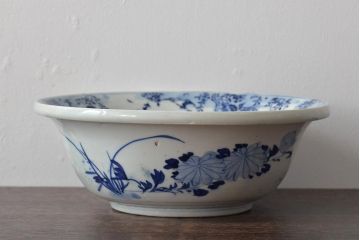 明治〜大正　鯛に海老　図変わり　印判　深鉢(深皿、和食器)(R-045405)