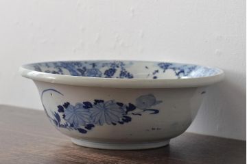 明治〜大正　鯛に海老　図変わり　印判　深鉢(深皿、和食器)(R-045405)