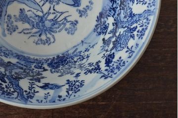 明治〜大正　鯛に海老　図変わり　印判　深鉢(深皿、和食器)(R-045405)