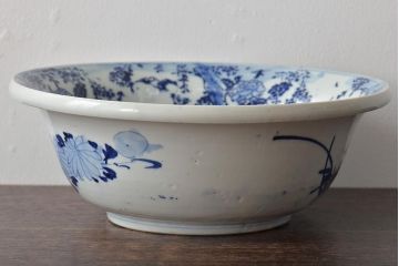 明治〜大正　鯛に海老　図変わり　印判　深鉢(深皿、和食器)(R-045405)