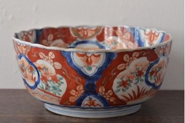 明治期　伊万里焼　色絵染付　深鉢(深皿、和食器)(R-045406)