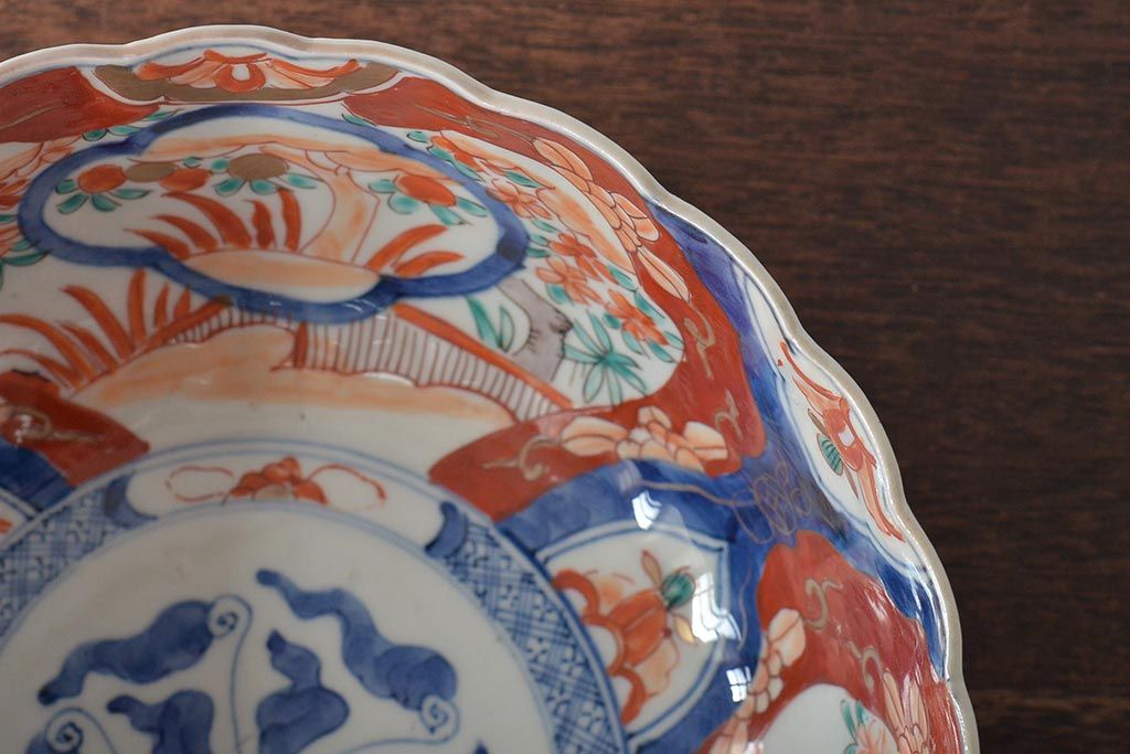 明治期　伊万里焼　色絵染付　深鉢(深皿、和食器)(R-045406)