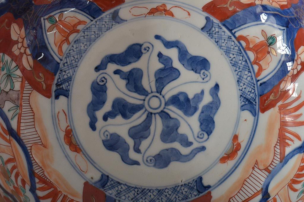 明治期　伊万里焼　色絵の大鉢 時代物 明治期 三ツ重鉢 古伊万里 有田焼 色絵山水 金彩 人物