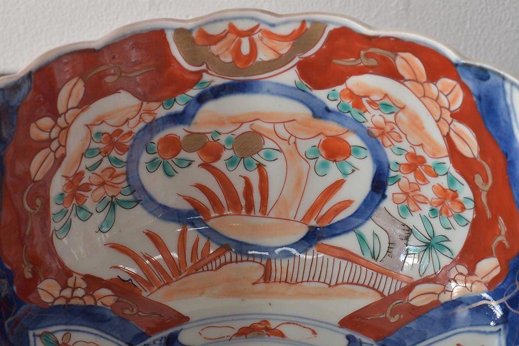 伊万里色絵深鉢 古伊万里 色絵 花鳥紋に獅子の図 深鉢