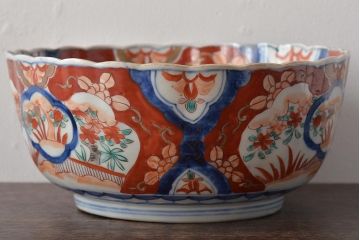 明治期　伊万里焼　色絵染付　深鉢(深皿、和食器)(R-045406)