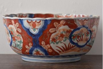 明治期　伊万里焼　色絵染付　深鉢(深皿、和食器)(R-045406)