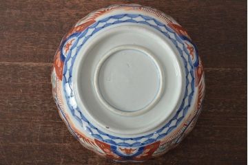 明治期　伊万里焼　色絵染付　深鉢(深皿、和食器)(R-045406)