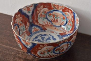 明治期　伊万里焼　色絵染付　深鉢(深皿、和食器)(R-045406)