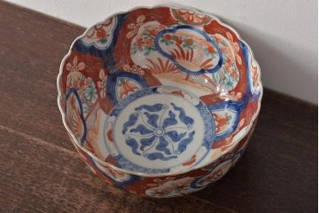 明治期　伊万里焼　色絵染付　深鉢(深皿、和食器)(R-045406)