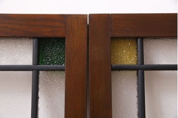 ラフジュ工房オリジナル　古建具リメイク　引き出し付き　色ガラス・レトロガラスが魅力のサイドボード(ガラス戸棚、収納棚、キャビネット)(R-045417)