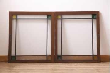 ラフジュ工房オリジナル　古建具リメイク　引き出し付き　色ガラス・レトロガラスが魅力のサイドボード(ガラス戸棚、収納棚、キャビネット)(R-045418)