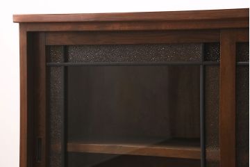 ラフジュ工房オリジナル　古建具リメイク　引き出し付き　色ガラス・レトロガラスが魅力のサイドボード(ガラス戸棚、収納棚、キャビネット)(R-045418)