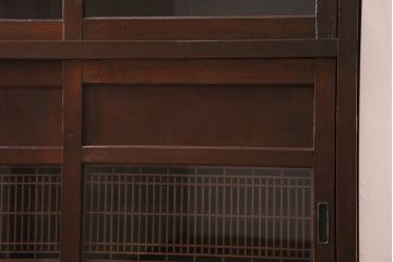 アンティーク家具　昭和初期　前面ケヤキ・ヒノキ材　組子格子が美しい水屋箪笥(収納棚、食器棚)(R-045420)