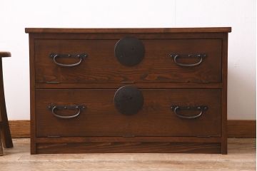 ラフジュ工房オリジナル　和製アンティーク　古金具取っ手リメイク　フラップダウン扉!テレビ周りに和の趣を添えるコーナーボード(テレビ台、キャビネット、収納棚)(R-045421)