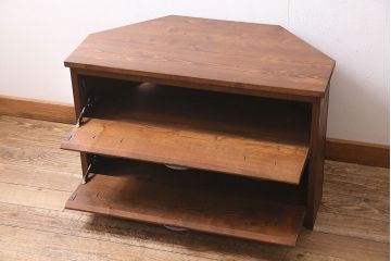 ラフジュ工房オリジナル　和製アンティーク　古金具取っ手リメイク　フラップダウン扉!テレビ周りに和の趣を添えるコーナーボード(テレビ台、キャビネット、収納棚)(R-045421)