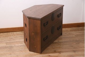 ラフジュ工房オリジナル　和製アンティーク　古金具取っ手リメイク　フラップダウン扉!テレビ周りに和の趣を添えるコーナーボード(テレビ台、キャビネット、収納棚)(R-045421)