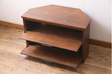 ラフジュ工房オリジナル　古金具リメイク　フラップダウン扉　デッドスペースを有効に使えるコーナーテレビ台(キャビネット、テレビボード、収納棚)(R-045422)