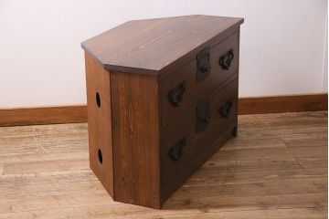 ラフジュ工房オリジナル　古金具リメイク　フラップダウン扉　デッドスペースを有効に使えるコーナーテレビ台(キャビネット、テレビボード、収納棚)(R-045422)