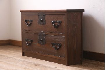 ラフジュ工房オリジナル　古金具リメイク　フラップダウン扉　デッドスペースを有効に使えるコーナーテレビ台(キャビネット、テレビボード、収納棚)(R-045422)