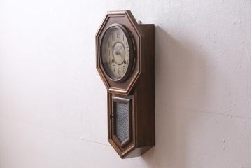 アンティーク時計　大正昭和初期　巴鶴印時計製造所(巴商会時計製造所)　電池式　オリジナルガラス入り　八角型掛け時計(古時計、柱時計)(R-045479)