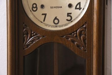 アンティーク時計　昭和中期　精工舎(SEIKOSHA、セイコー)　電池式　栓材　レトロシックな雰囲気漂う掛け時計(柱時計、古時計)(R-045481)