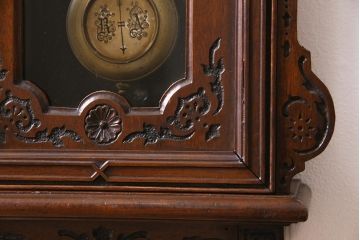 アンティーク時計　大正昭和初期　SEIKOSHA(精工舎、セイコー)　ゼンマイ式　スリゲル型　琺瑯文字盤　凝った意匠が目を引く掛け時計(古時計、柱時計、座敷時計)(R-045482)